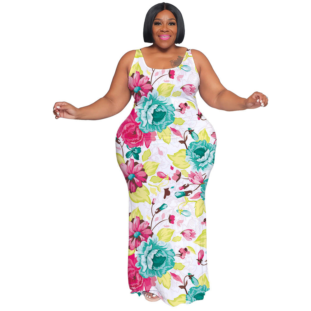 Plus-size Women's Summer Casual Long Sleeveless Digital-print Dress
