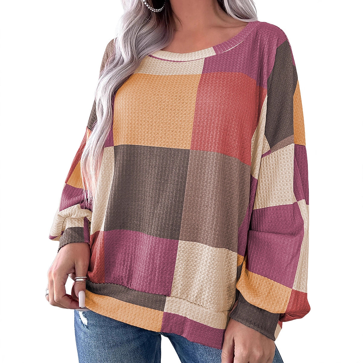 Women's Casual Versatile Color-blocked Round Neck Sweatshirt
