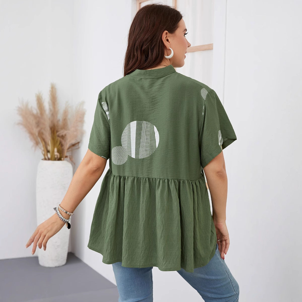 Women's Slim-fit Ruffled Short-sleeved Shirt