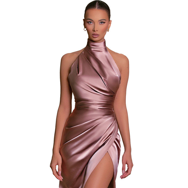Satin One-shoulder Trailing Dress For Women