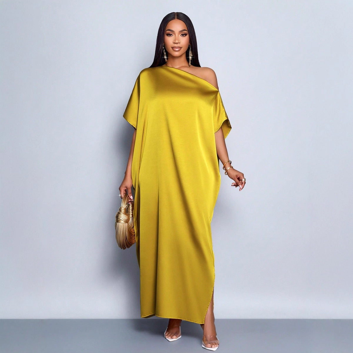 Women's Solid-Color Casual Loose Satin Dress