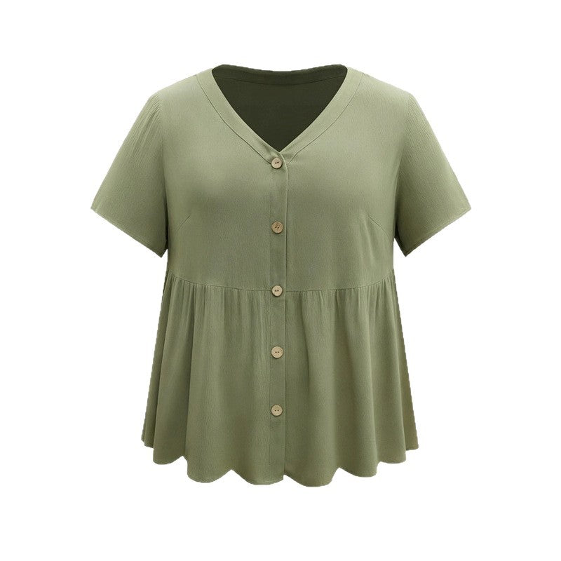 Simple Loose Slimming Women's V-neck Shirt