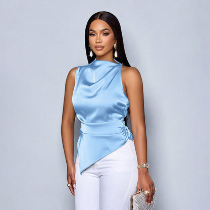 Satin Shirt Women's Asymmetric Color