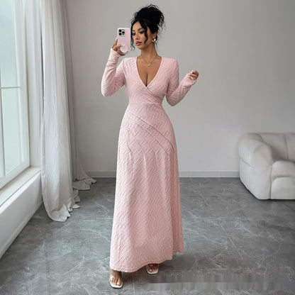 Deep V Long Sleeve Dress Women