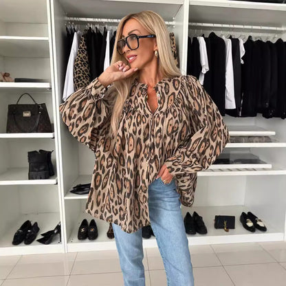 Leopard Print Printed Loose Long Sleeves Shirt