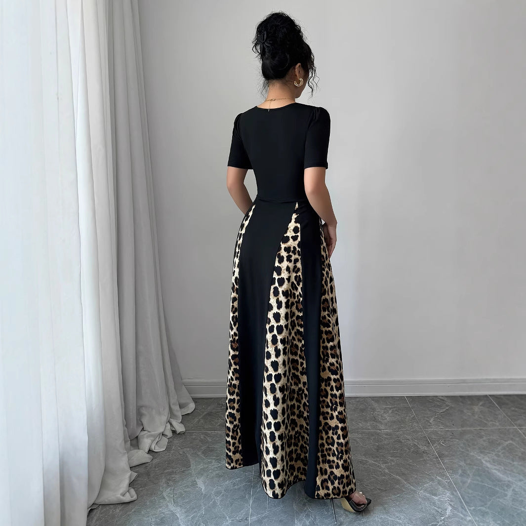 Women's Leopard-print Contrast-color Dress