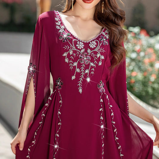 Middle East Clothing Robe Handmade Beaded Maxi Dress Fashion Gown Dress