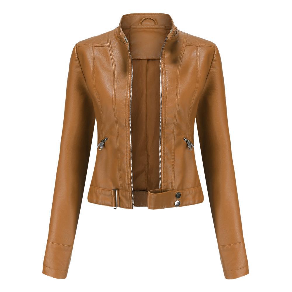 Short Leather Jacket Stand Collar Jacket Thin