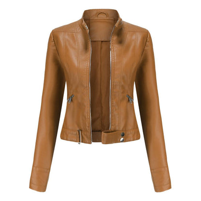 Short Leather Jacket Stand Collar Jacket Thin