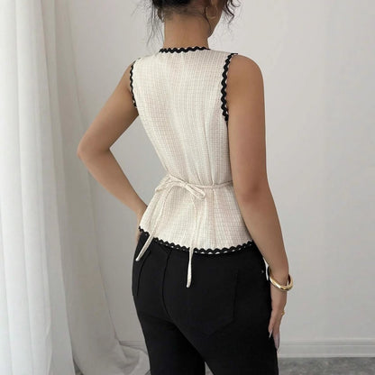 New Color-block Round-neck Sleeveless Embroidered Vest