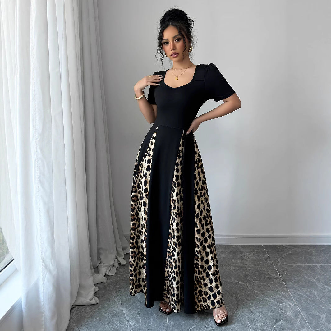 Women's Leopard-print Contrast-color Dress