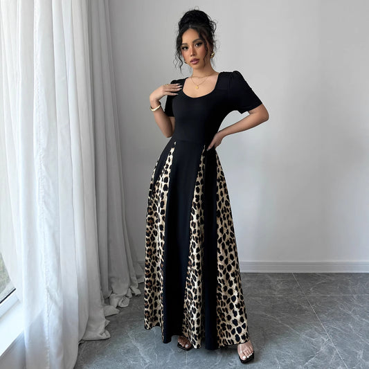 Women's Leopard-print Contrast-color Dress