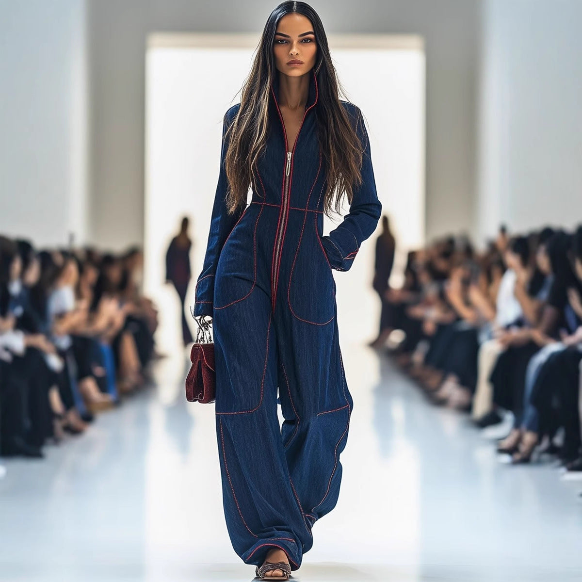 Slim V-neck Casual Plus Size Women's Large Pocket Jumpsuit