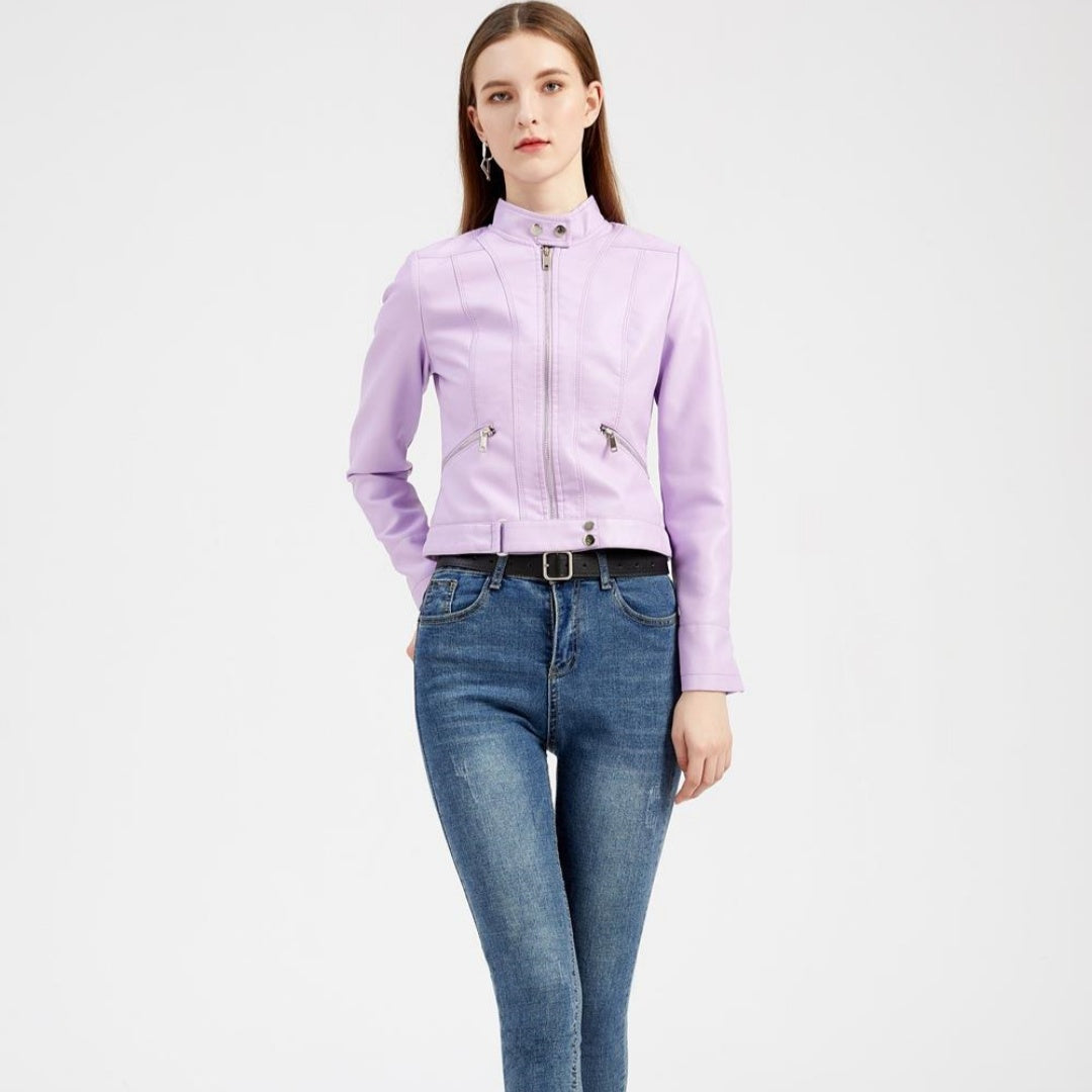 Short Leather Jacket Stand Collar Jacket Thin