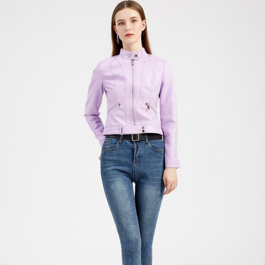 Short Leather Jacket Stand Collar Jacket Thin