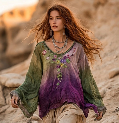 Bohemian Style Patchwork Art Print Loose Shirt