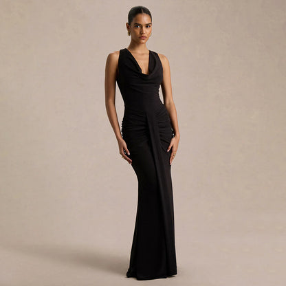V-neck Figure-hugging Pleated Evening Gown