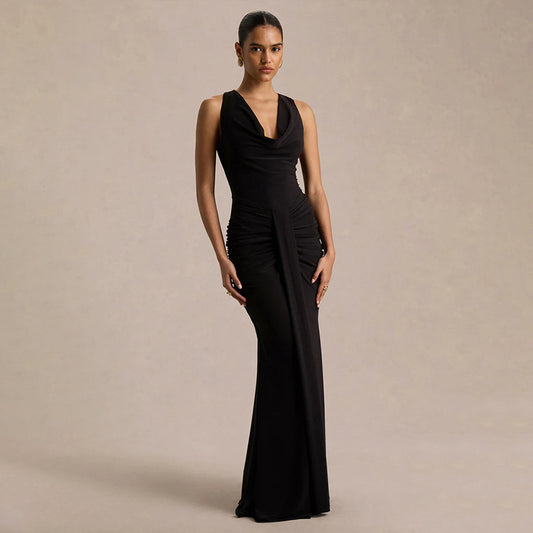 V-neck Figure-hugging Pleated Evening Gown