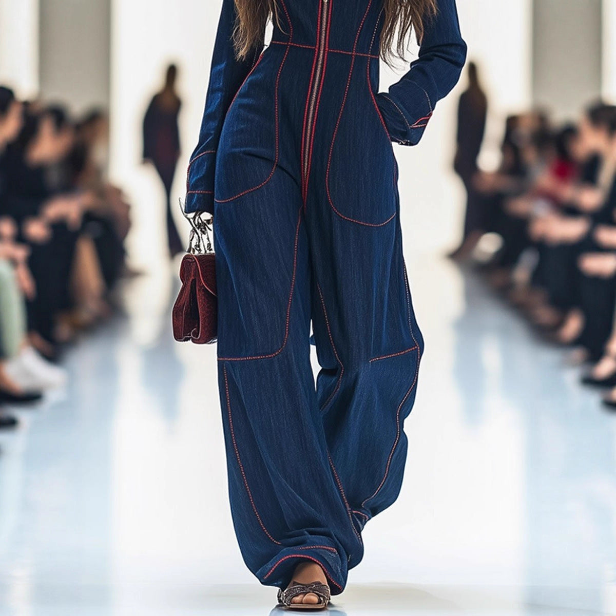 Slim V-neck Casual Plus Size Women's Large Pocket Jumpsuit