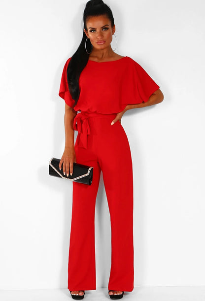 Sexy Women’s Short-Sleeve Straight-Leg Jumpsuit