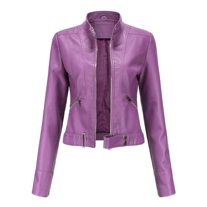 Short Leather Jacket Stand Collar Jacket Thin