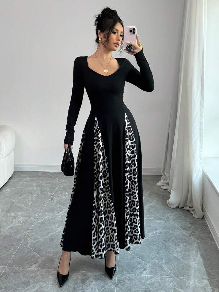 Womens Slimming Split Formal Dress With Long Sleeves