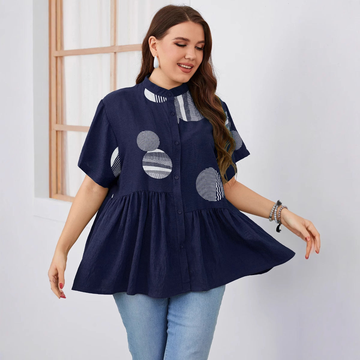 Women's Slim-fit Ruffled Short-sleeved Shirt