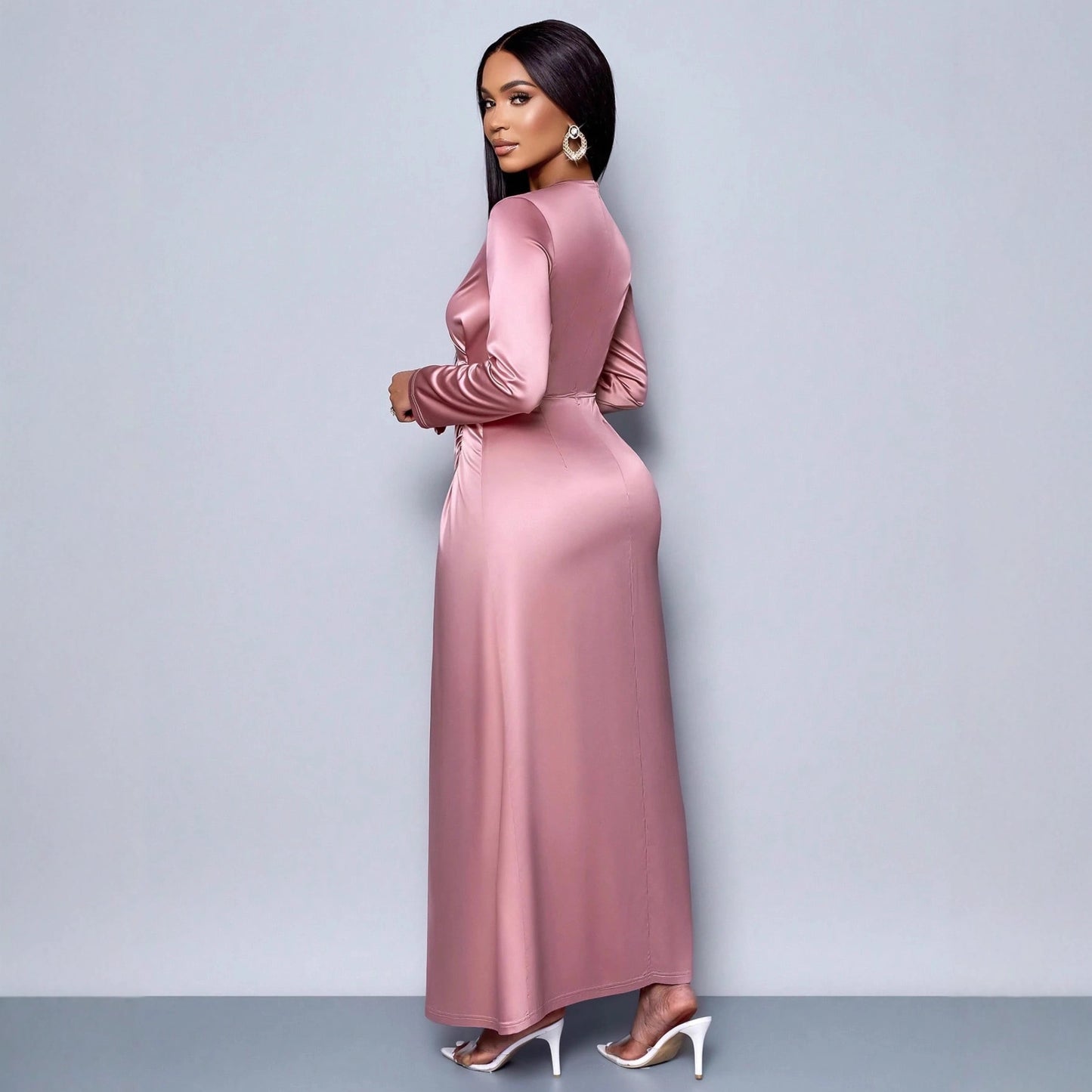 Womens Solid-Color Satin Fashionable And Elegant Dress