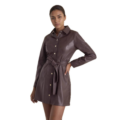 Belted Long-sleeve Leather Trench Fashionable Women's Coat
