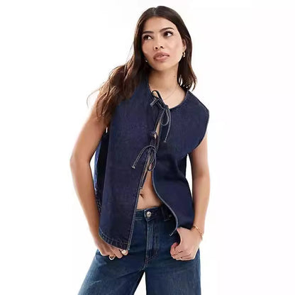 Fashion Rope Sleeveless Women's Denim Vest