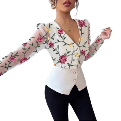 Womens Vintage Lace Elegant Shaped Waist Shirt