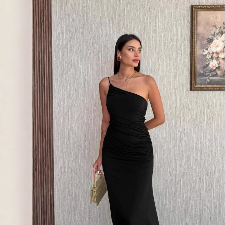 Asymmetrical One-shoulder Off-the-shoulder Dress