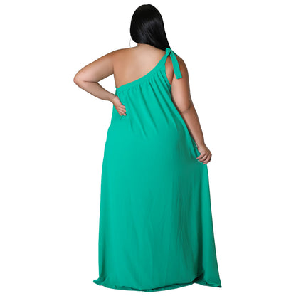 Sleeveless One-shoulder Halter Solid-color Dress Maxi Dress