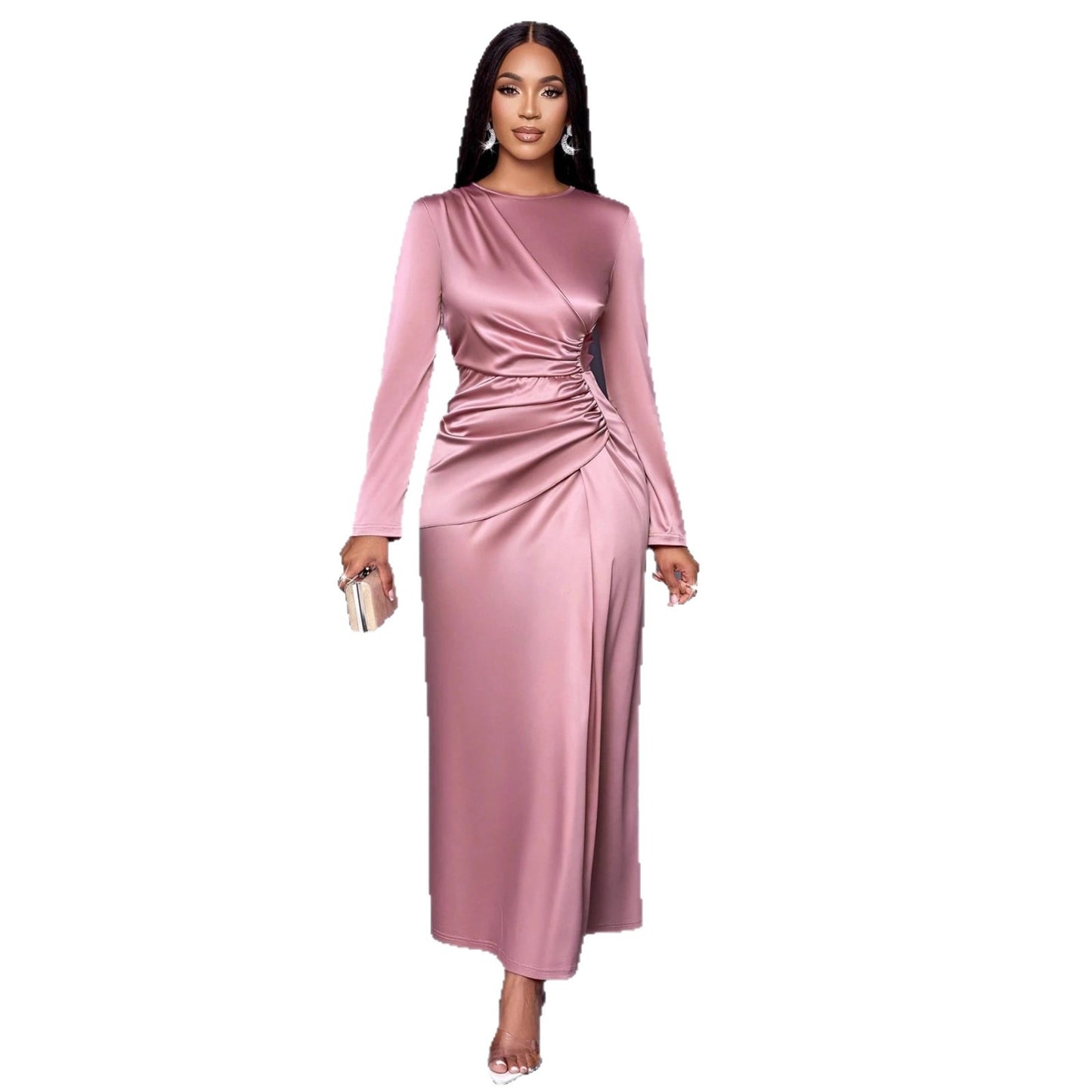 Womens Solid-Color Satin Fashionable And Elegant Dress