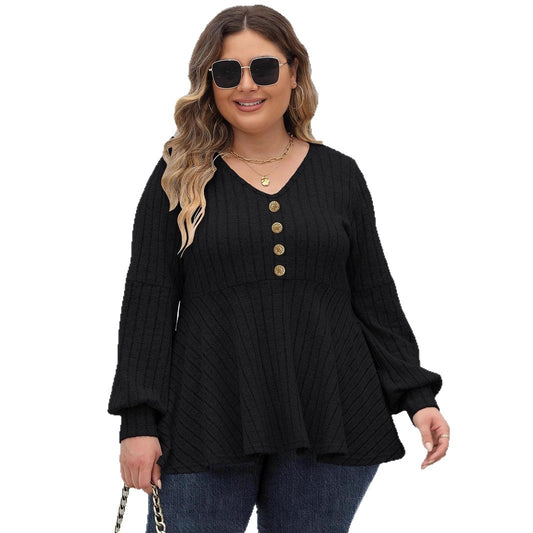 Plus Size Women's Doll Collar Shirt