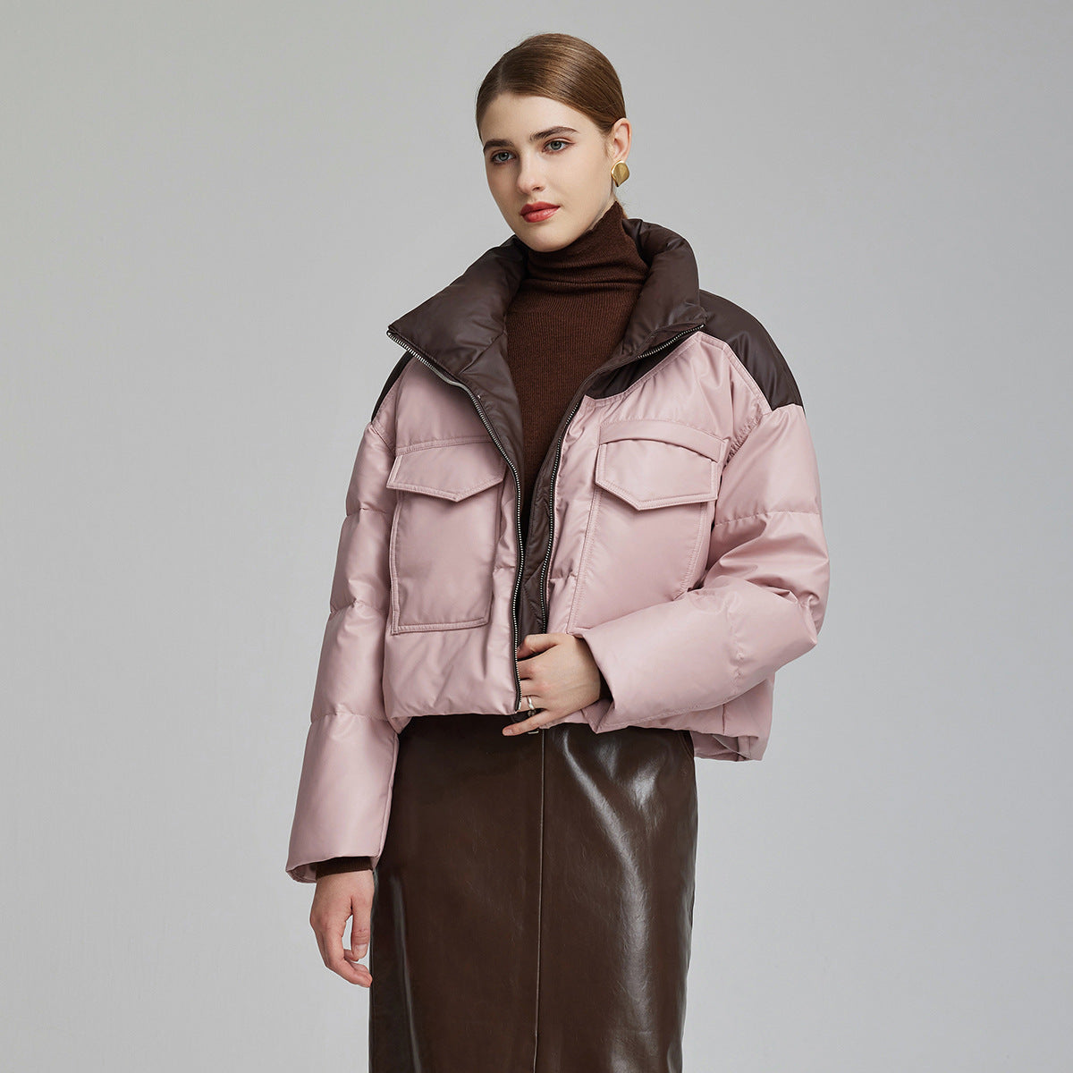 Cotton-padded Short Loose Leather Coat