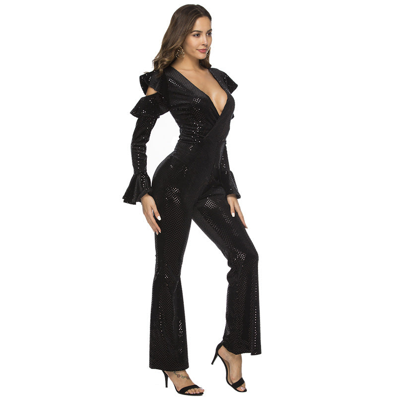 Women’s Deep-V Sleeveless Jumpsuit – Chic & Sexy Night-Out One-Piece