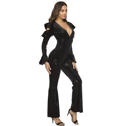Women’s Deep-V Sleeveless Jumpsuit – Chic & Sexy Night-Out One-Piece