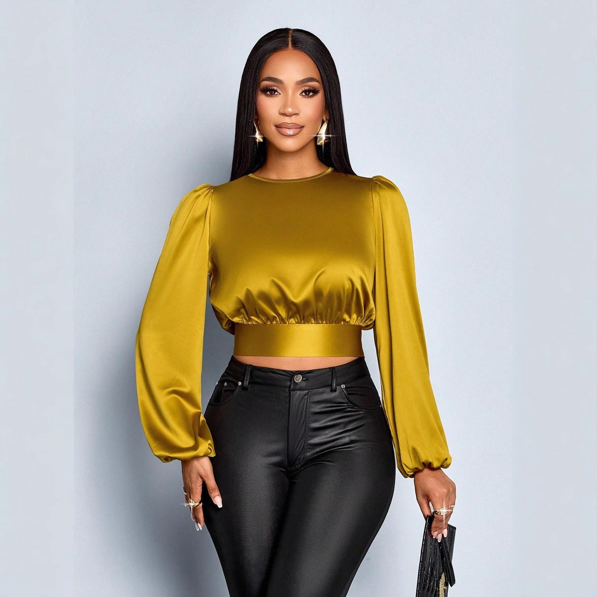 Satin Leopard Top Shirt Temperament Commute