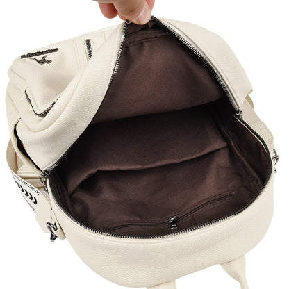 Geometric Patchwork Genuine Leather Exquisite Student Kangaroo Backpack