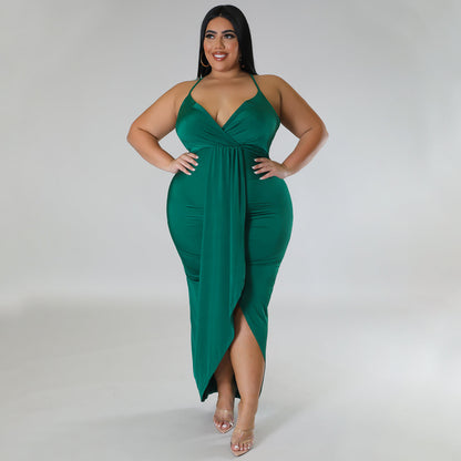 Adjustable-strap Sleeveless V-neck Stretch Dress