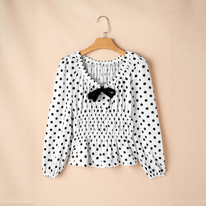 Women's Loose Bundle Casual Square Collar Polka Dot Long Sleeve Shirt