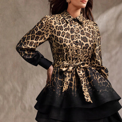 Elegant And Stylish Leopard-print Gradient Dress