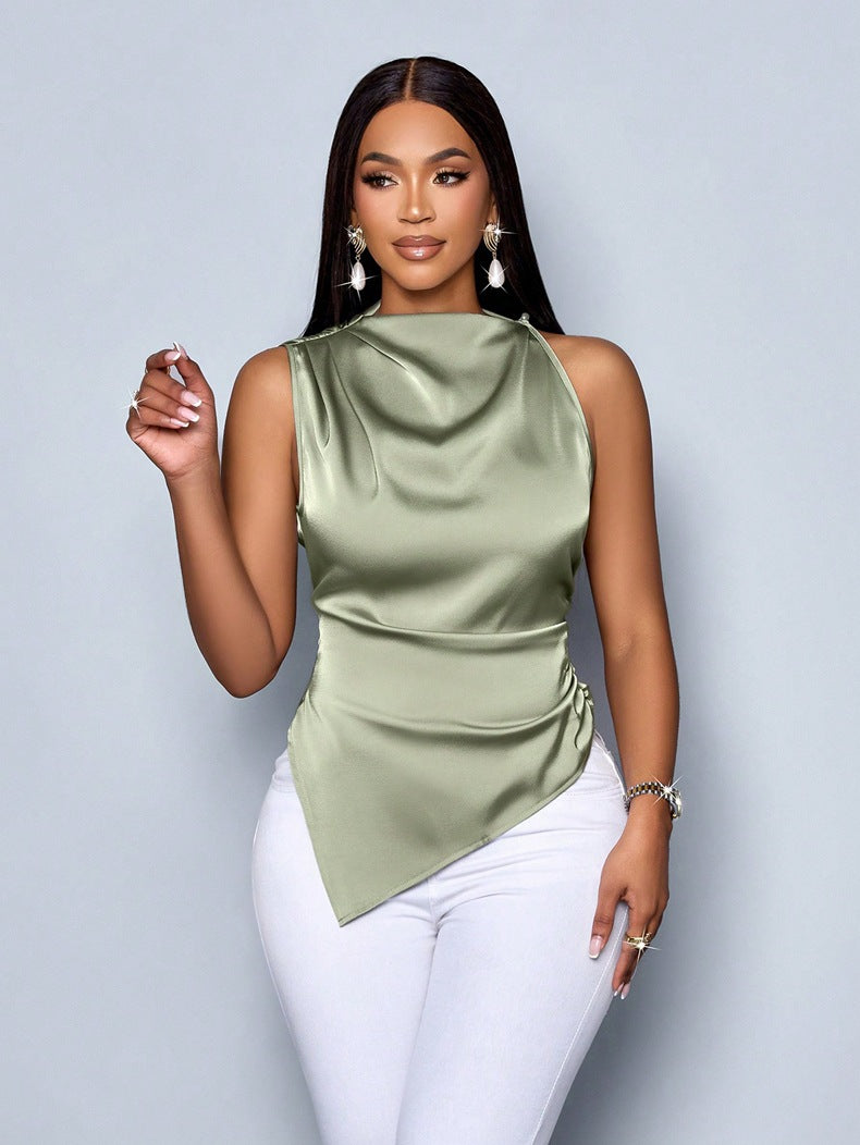 Satin Shirt Women's Asymmetric Color