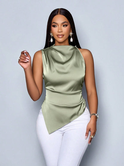 Satin Shirt Women's Asymmetric Color