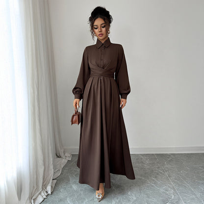 Women's Solid-Color Simple And Stylish Button-Down Long-Sleeve Dress