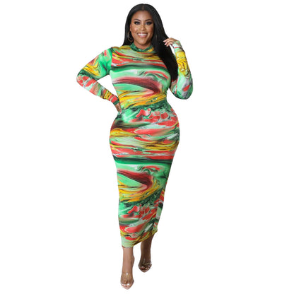 Tight-fitting Sexy Printed Plus-size Dress