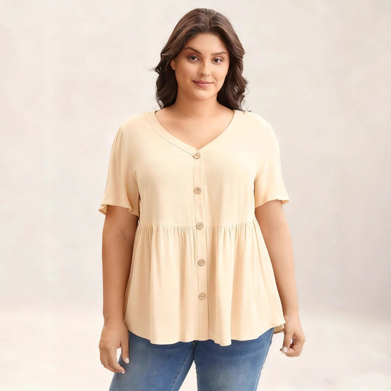 Simple Loose Slimming Women's V-neck Shirt