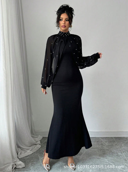 Womens Solid-Color Fashionable Patchwork Bodycon Dress