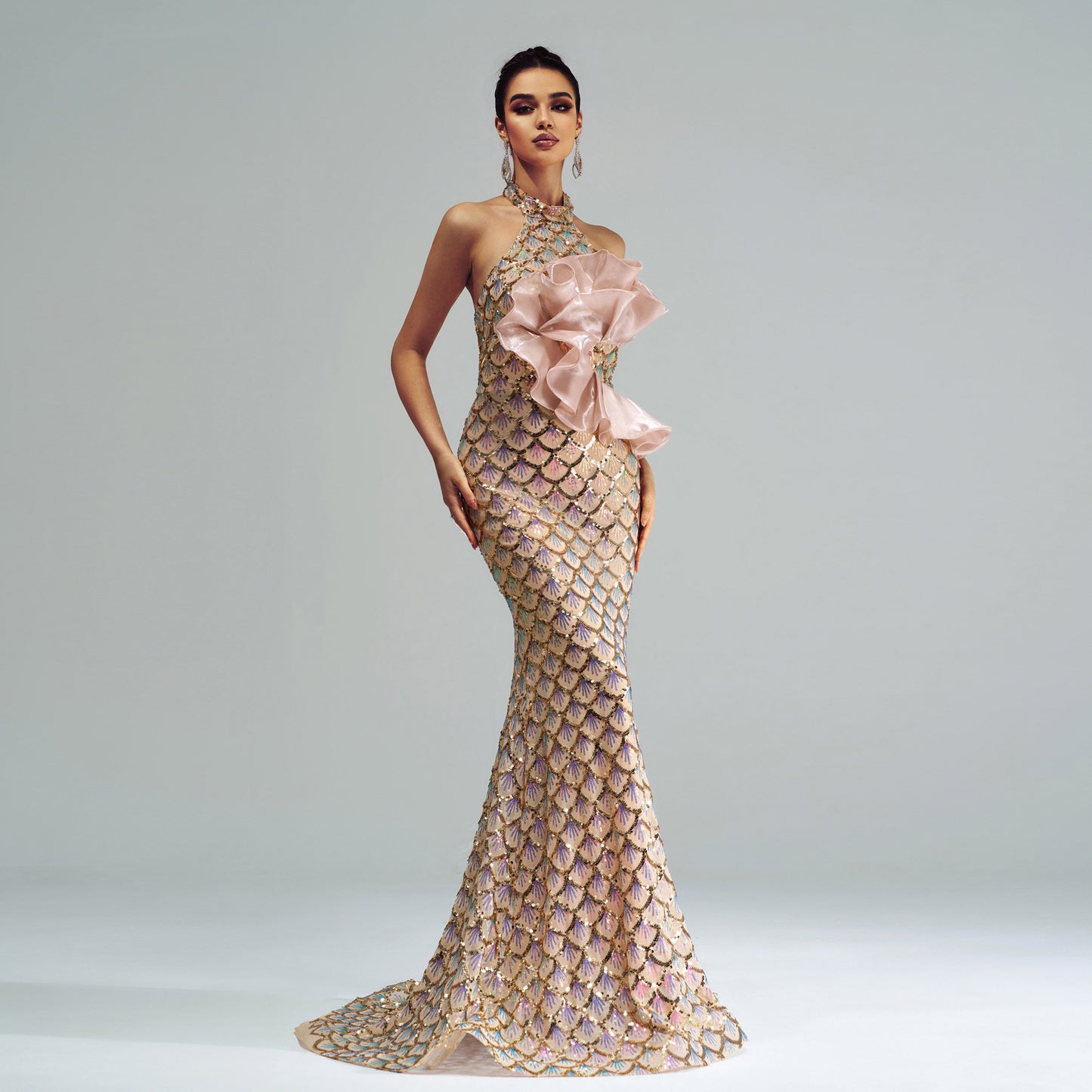 Halter Sequined Mermaid Evening Dress